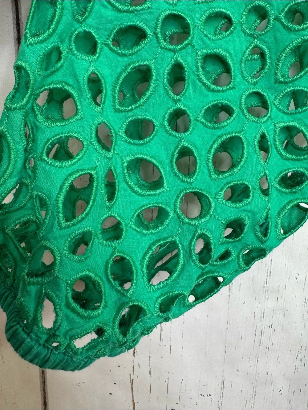 J.Crew Green Eyelet Lace Boho Peasant Blouse Cottagecore Resort Coastal Top M - Picture 6 of 13